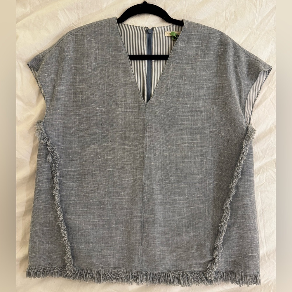 Ann Mashburn Blue Fringe Short Sleeve Shirt Size S